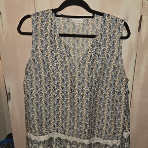 J. Jill Sleeveless Top - Navy and Cream Pattern